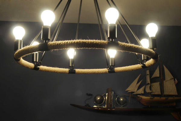 Homeroots 32" X 37" X 32" 8 Bulbs Rope  Pendant Lamp   364237