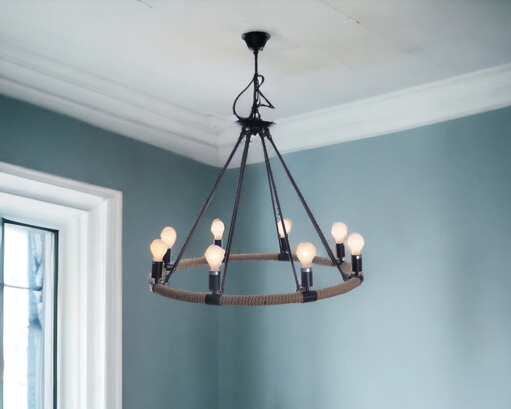 Homeroots 32" X 37" X 32" 8 Bulbs Rope  Pendant Lamp   364237