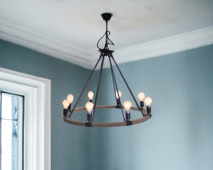 Homeroots 32" X 37" X 32" 8 Bulbs Rope  Pendant Lamp   364237