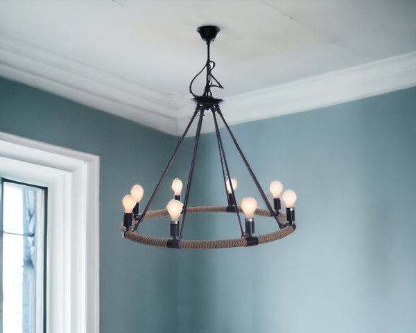 Homeroots 32" X 37" X 32" 8 Bulbs Rope  Pendant Lamp   364237