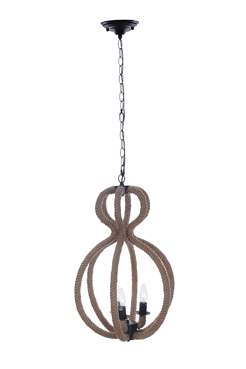 Homeroots Natural And Black Iron And Rope Three Light Ceiling Light   364238