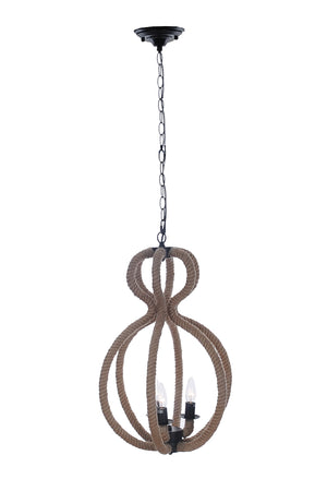 Homeroots Natural And Black Iron And Rope Three Light Ceiling Light   364238