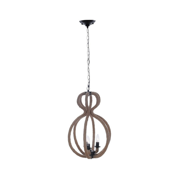 HomeRoots Natural Three-Light Ceiling Fixture with Hemp Rope and Rustic Black Iron for Stylish Interiors 364238