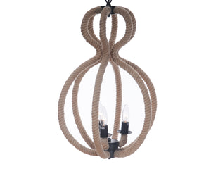 Homeroots Natural And Black Iron And Rope Three Light Ceiling Light   364238