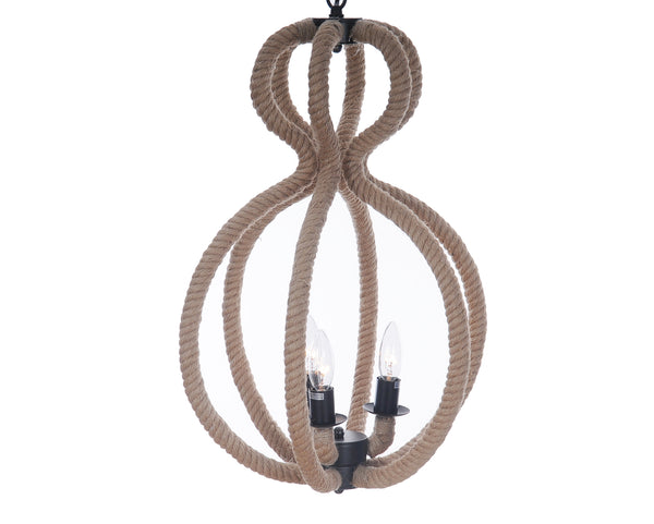 Homeroots Natural And Black Iron And Rope Three Light Ceiling Light   364238