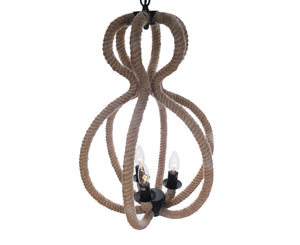 Homeroots Natural And Black Iron And Rope Three Light Ceiling Light   364238