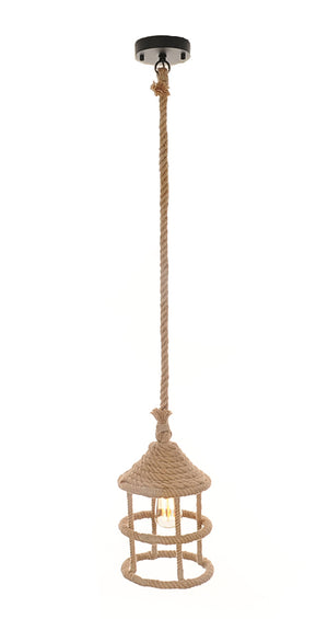 Homeroots Beige And Black Iron And Rope Ceiling Light   364239