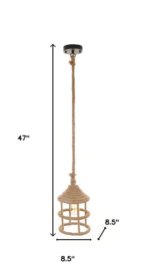 Homeroots Beige And Black Iron And Rope Ceiling Light   364239