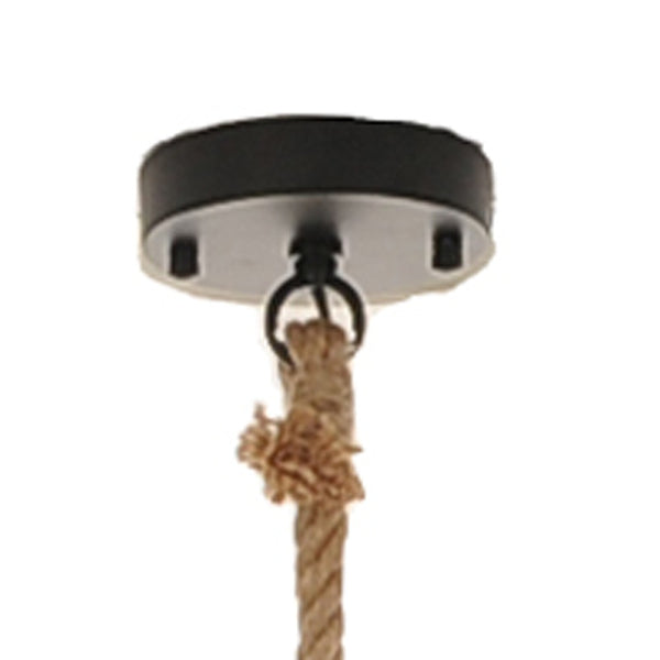 Homeroots Beige And Black Iron And Rope Ceiling Light   364239
