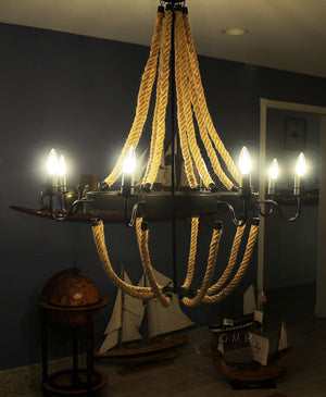 Homeroots 35.5" X 35.5" X 47" 8 Bulbs Large Rope  Pendant Lamp   364240