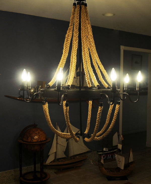 Homeroots 35.5" X 35.5" X 47" 8 Bulbs Large Rope  Pendant Lamp   364240