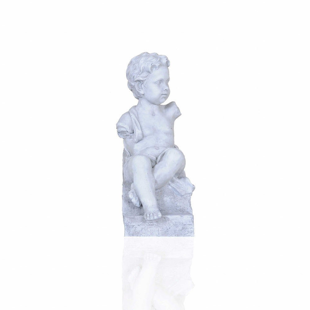 Homeroots Vintage Look Off White Boy Sitting Statue  Resin 364247