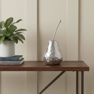 HomeRoots Delicious Hammered Finish Pear Statue - Artisan-Made, Unique Home Accent with Stunning Nickel Sheen 364250