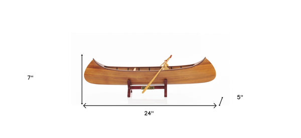 Homeroots 5" X 24" X 7" Indian Girl Canoe  Solid Wood 364262