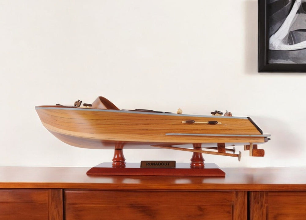 HomeRoots 16" Vintage Hand-Painted Solid Wood Runabout Canoe Model Boat - Nautical Decor & Gift for Collectors 364264