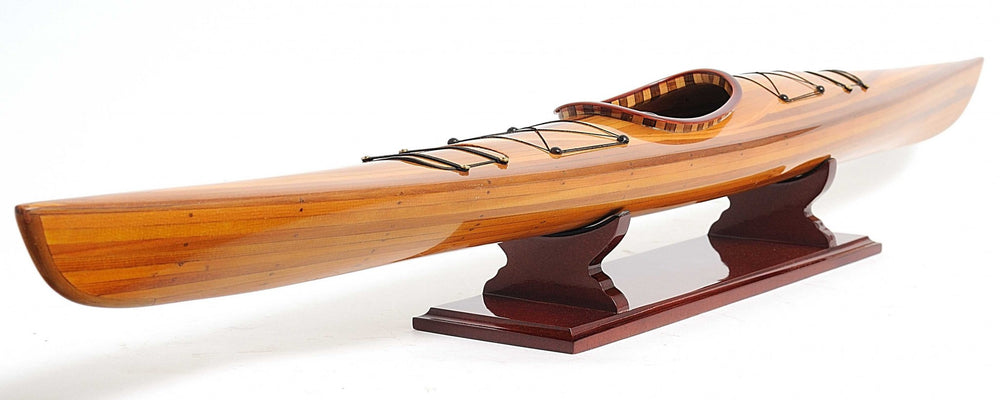 Homeroots Rich Cedar Kayak Model Sculpture  Solid Wood 364270