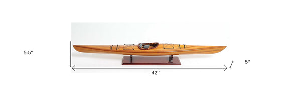 Homeroots Rich Cedar Kayak Model Sculpture  Solid Wood 364270