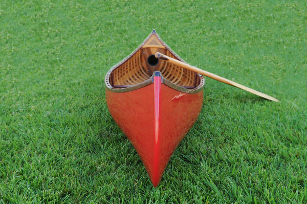 Homeroots 26.5" X 117" X 20" Red Wooden Canoe With Ribs Curved Bow  Wood 364278