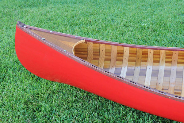 Homeroots 26.5" X 117" X 20" Red Wooden Canoe With Ribs Curved Bow  Wood 364278