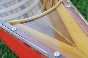 Homeroots 26.5" X 117" X 20" Red Wooden Canoe With Ribs Curved Bow  Wood 364278