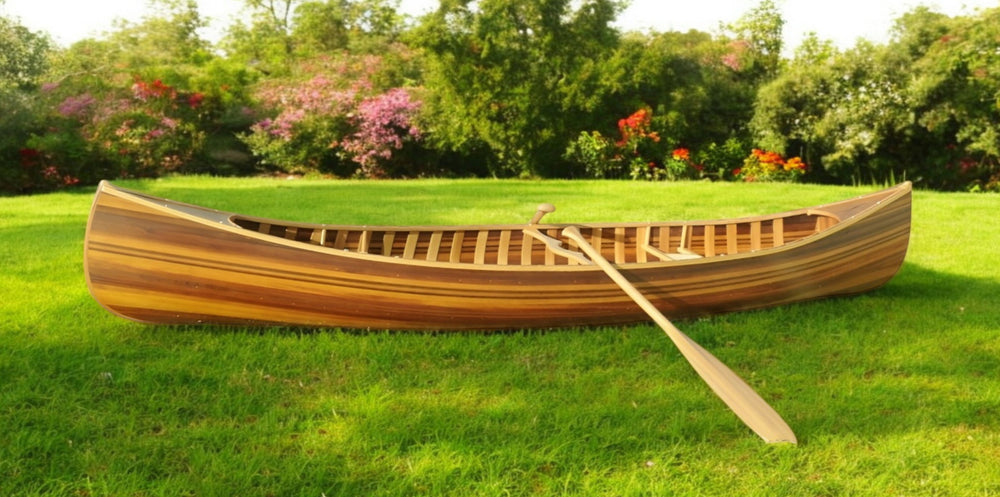 Homeroots 16" Wood Brown Solid Wood Hand Painted Model Boat Tabletop Sculpture  Solid Wood 364281