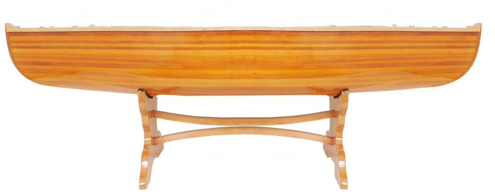 HomeRoots Natural Canoe Coffee Table with Clear Glass Top – Rustic Wood Design for Stylish Living Room Decor 364285