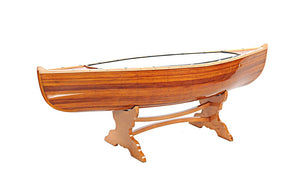 Homeroots Natural Solid Wood And Glass Canoe Coffee Table   364285