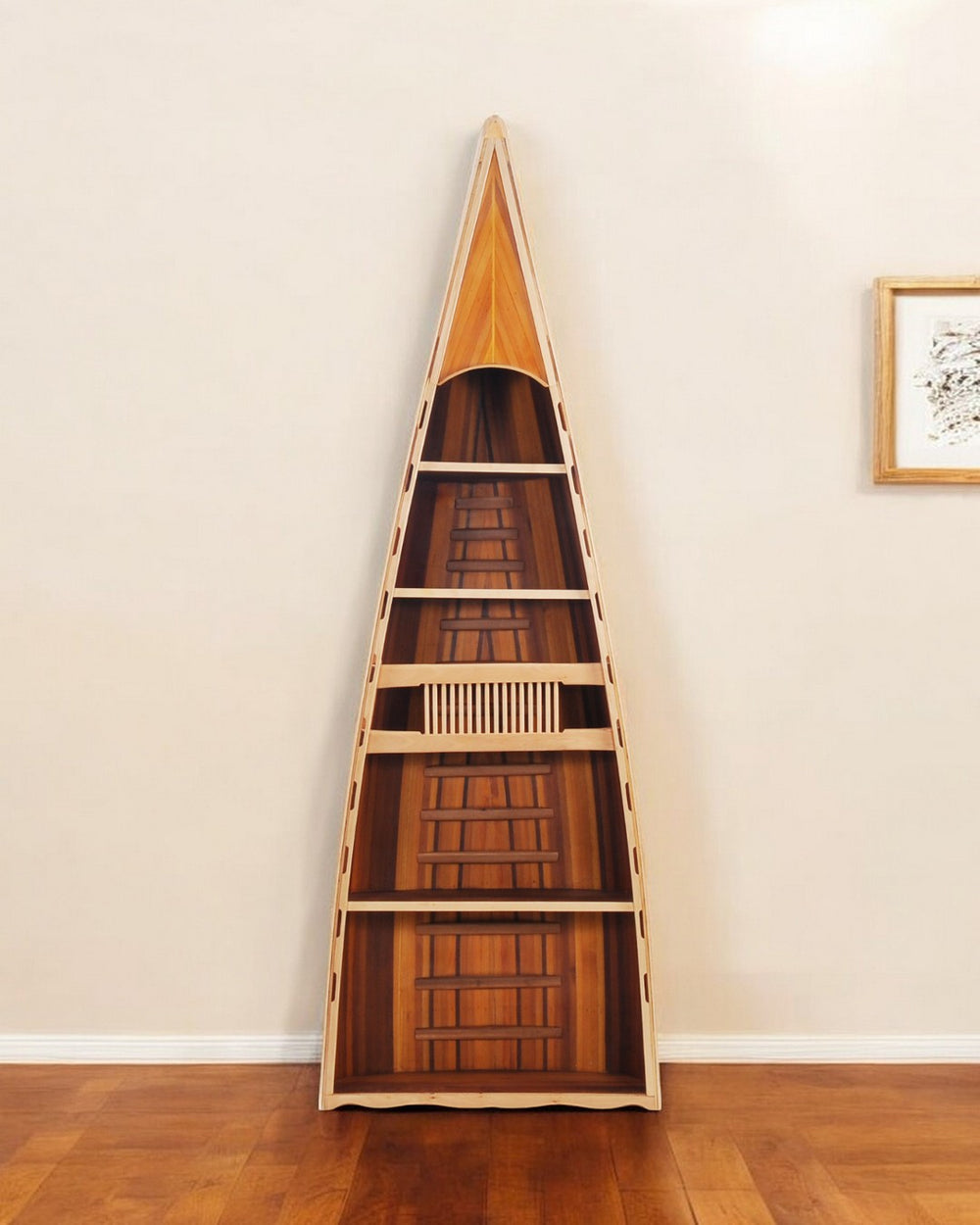 HomeRoots 21" Solid Wood Bookcase - Elegant Six-Tier Boat Design for Stylish Vertical Storage & Display 364286