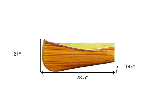 Homeroots 28.5" X 144" X 21" Wooden Canoe With Ribs Curved Bow  Wood 364287