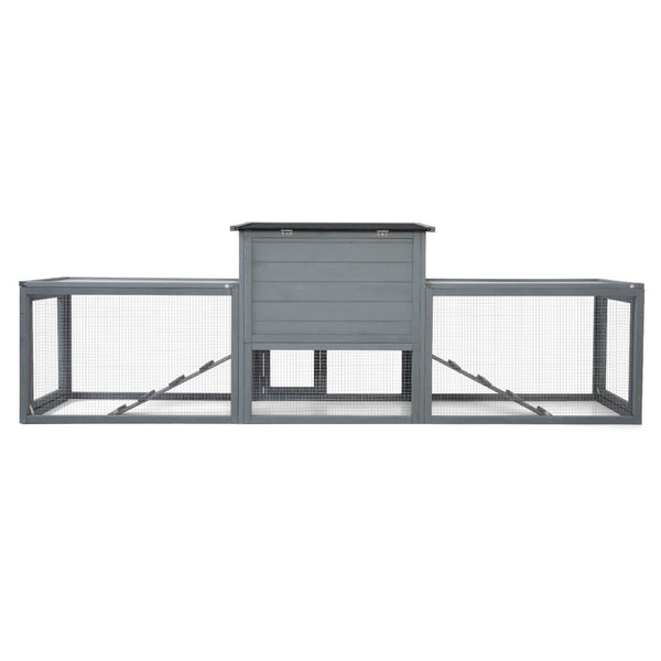 English Elm Large Two-story Outdoor Rabbit Hutch Pine Wood Weatherproof Dual Run Enclosure W2181P356097