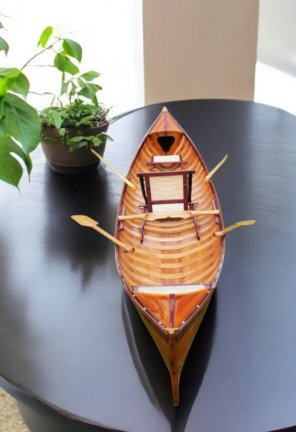 Homeroots 26" Wood Brown Solid Wood Model Boat Tabletop Sculpture  Solid Wood 364289