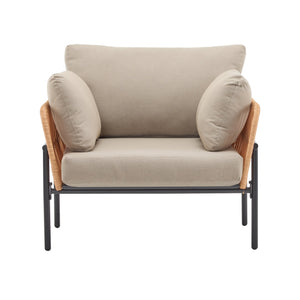 English Elm Christopher Knight Home® - [Set Of 2] 36" Beige Rope Iron Lounge Chairs With Cushions - Perfect For Indoor & Outdoor Spaces N767P237035N_2
