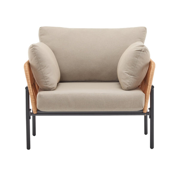 English Elm Christopher Knight Home® - [Set Of 2] 36" Beige Rope Iron Lounge Chairs With Cushions - Perfect For Indoor & Outdoor Spaces N767P237035N_2