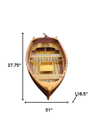 Homeroots 51" X 118.5" X 27.75" Matte Finishlittle Bear Wooden Dinghy  Wood 364293