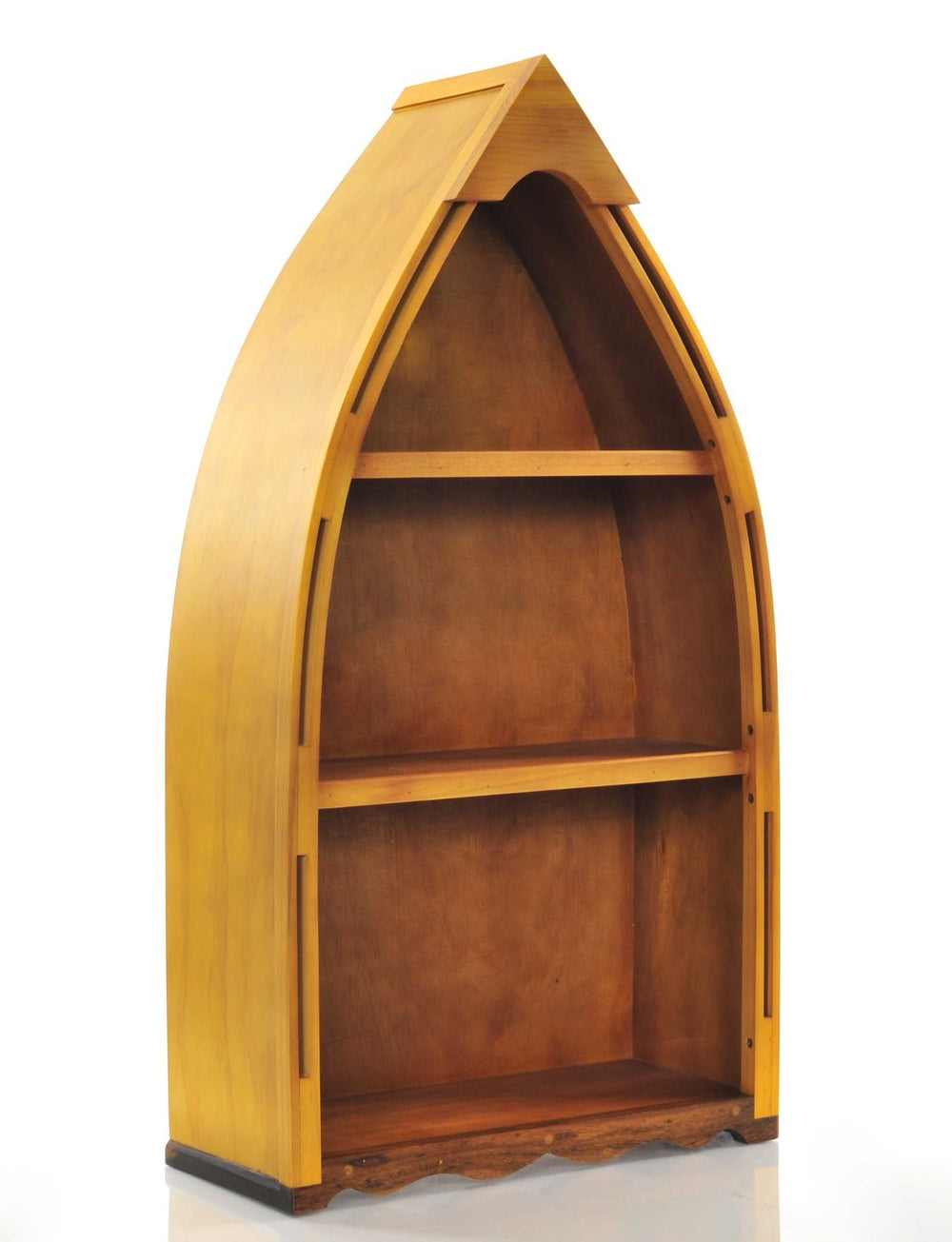 HomeRoots 34" Coastal Charm Three-Tier Boat Bookcase – Stylish Wood Storage for Small Spaces & Decor Display 364297