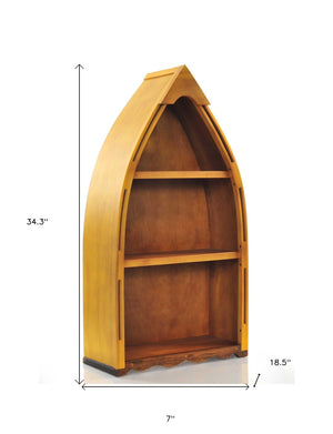 HomeRoots 34" Coastal Charm Three-Tier Boat Bookcase – Stylish Wood Storage for Small Spaces & Decor Display 364297