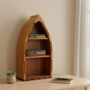 HomeRoots 34" Coastal Charm Three-Tier Boat Bookcase – Stylish Wood Storage for Small Spaces & Decor Display 364297