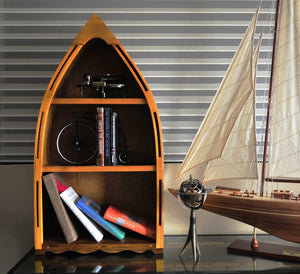 HomeRoots 34" Coastal Charm Three-Tier Boat Bookcase – Stylish Wood Storage for Small Spaces & Decor Display 364297