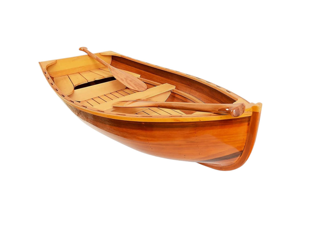 Homeroots 15" Wood Brown Solid Wood Hand Painted Model Boat Tabletop Sculpture  Solid Wood 364298