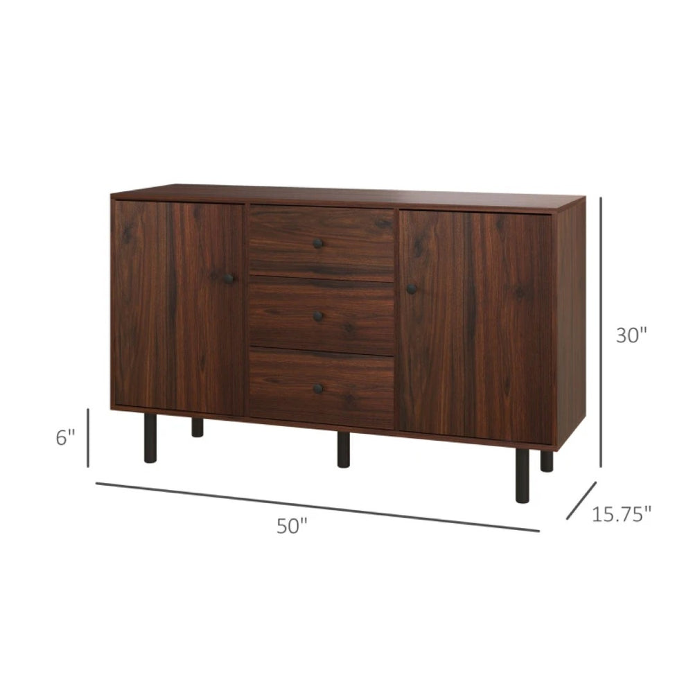 English Elm Beautiful Rustic Brown Sideboard with Steel Legs Three Drawers and Dual Cabinet Storage T3971P465292