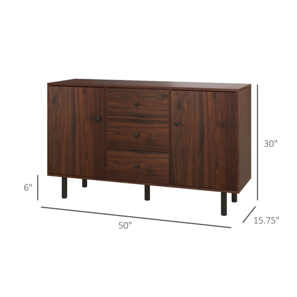 English Elm Beautiful Rustic Brown Sideboard with Steel Legs Three Drawers and Dual Cabinet Storage T3971P465292