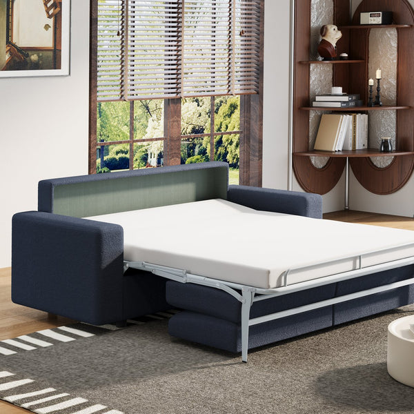 English Elm Pull Out Sofa Bed Full Size Sleeper Sofa with Memory Foam Dual-Layer Mattress, Space-Saving Loveseat Blue W3795P357860