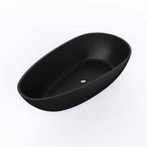English Elm 67 Inch Matte Black Stone Resin Freestanding Soaking Tub Ergonomic Bathtub W1613P355476
