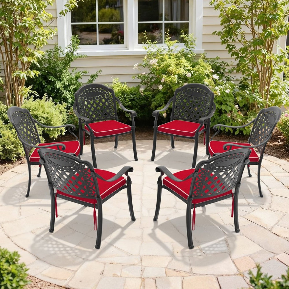 English Elm Cast Aluminum Outdoor Dining Chairs Set of Six Stackable Patio Armchairs with Cushions W1710S00508