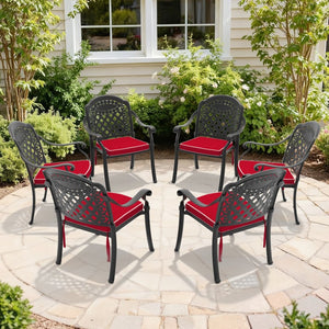 English Elm Cast Aluminum Outdoor Dining Chairs Set of Six Stackable Patio Armchairs with Cushions W1710S00508