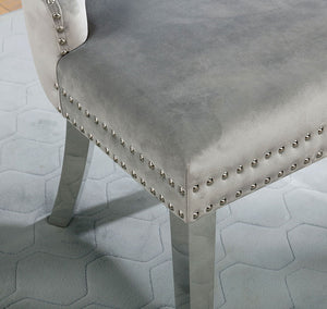 English Elm Contemporary Elegant Flannelette Wingback Dining Chair Set with Button Tufting, Nailhead Trim & Chrome Legs Gray 31 L x 26 W x 23 H B011P208973