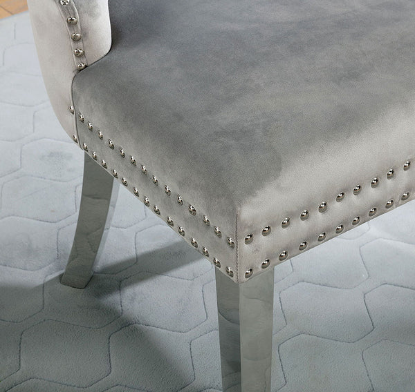 English Elm Contemporary Elegant Flannelette Wingback Dining Chair Set with Button Tufting, Nailhead Trim & Chrome Legs Gray 31 L x 26 W x 23 H B011P208973