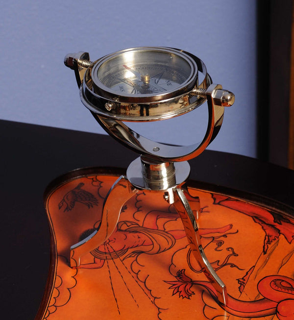 Homeroots 5" X 5" X 8.5" Gimbaled Compass On Tristand  Metal 364305