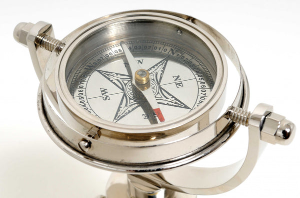 Homeroots 5" X 5" X 8.5" Gimbaled Compass On Tristand  Metal 364305