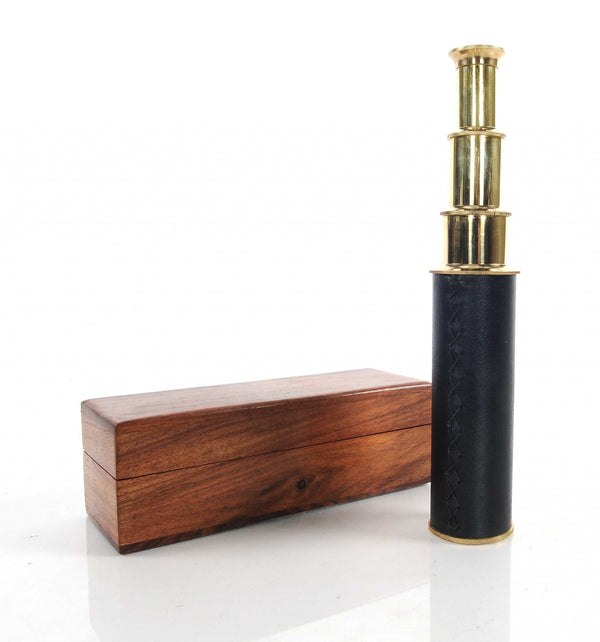 Homeroots 1.5" X 15" X 1.5" Handheld Telescope In Wood Box  Metal 364319